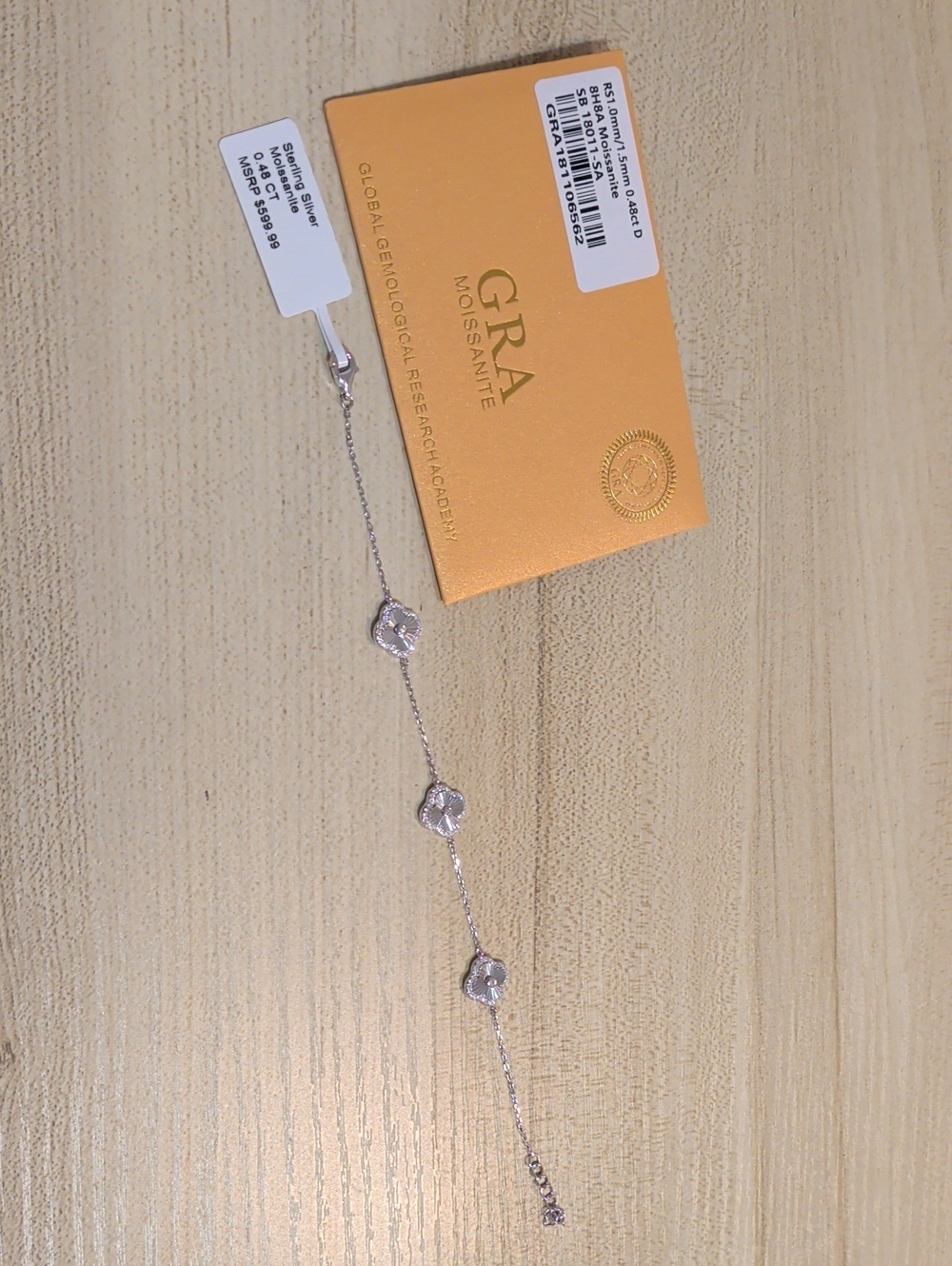Retail $600 Sterling Silver Moissanite Silver Clover Bracelet